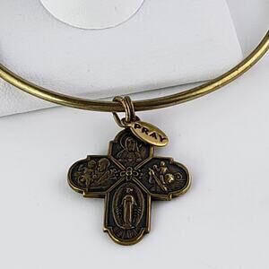 BANGLE BRACELET by PRAY, Brass 4 Way Cross Catholic Charm Religious Adjustable
